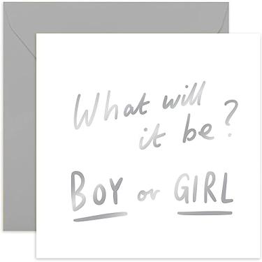 Imagem de Old English Co. Gender Reavel Day Card for Parents - What Will It Be Baby Boy or Girl Gender Announcement Card for New Mummy and Daddy to be - Cartão de celebração de revelação de gênero | Em branco