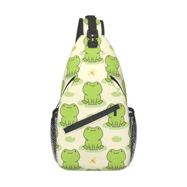 Imagem de VOOHDDY Bolsa tiracolo para mulheres, homens, viagens, caminhadas, mochila tiracolo para o peito, casual, mochila esportiva, Sapo fofo animal, One Size, Bonito