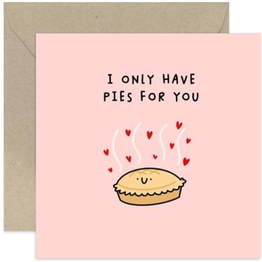 Imagem de Old English Co. Cartão de aniversário de casamento fofo para marido da esposa - cartão de dia dos namorados para namorado ou namorada - "Only Have Pies For You" presente romântico engraçado com comida