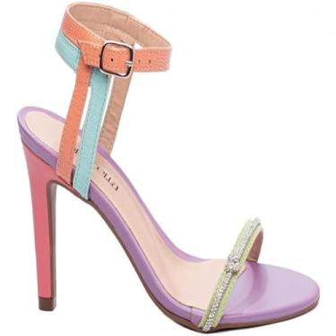 Imagem de Sandália Feminino Napa Croco Verde, Azul E Laranja (Roxo, BR, Adulto, Numérico, 36)