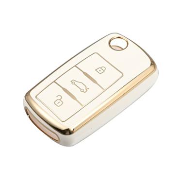 Imagem de X AUTOHAUX Capa de silicone Smart Key Fob para Volkswagen Tiguan 2010-2017 chaveiro protetor sem chave branca