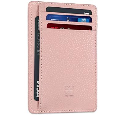 Imagem de Carteira feminina de couro minimalista com bloqueio de RFID, bolso frontal, Rosa vermelha, Slim, Minimalista