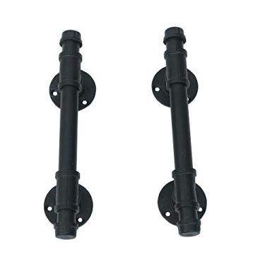 Imagem de OLDRAINBOW Puxador de porta de celeiro, puxador de porta exterior rústico e puxadores, maçanetas de porta interior de tubo industrial, maçaneta de porta deslizante frontal de ferro, maçanetas de