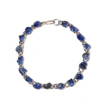 Imagem de 05 Pulseira Corrente Pedra Colada Sodalita Azul Natural Rolada Montage