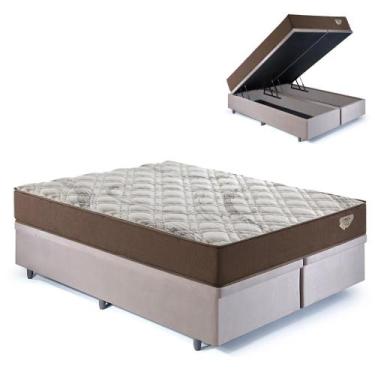 Imagem de Base Box Baú Bipartido Queen 158x198 Suede Bege com Colchão Relax Ador