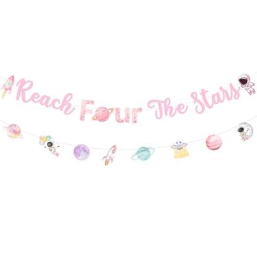 Imagem de Sursurprise Decorações de festa temáticas espaciais para meninas, faixa de alcance de quatro estrelas, guirlanda de planetas foguete astronauta galáxia universo, sistema solar, suprimentos para festa