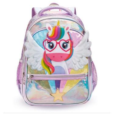 Imagem de Mochila Escolar Creche Passeio Infantil Menina Unicónio 3D Holografica