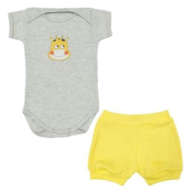 Imagem de Conjunto Body Manga Curta Girafa Bebê + Shorts - Mellane Baby, M, Gelo