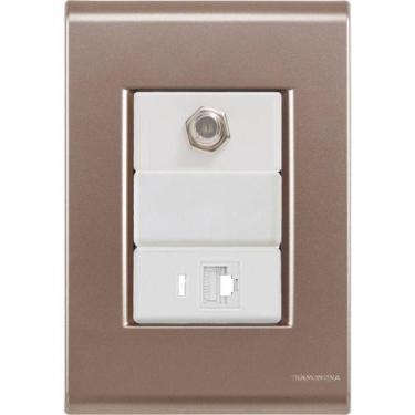Imagem de Cj Tomadas Rj45 Ethernet + Tv Coaxial Liz Ouro Velho Tramontina Comple