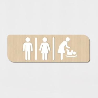 Imagem de Placa de Sinalização Banheiro Unissex e Fraldário Acríico em Relevo (Palha com branco)