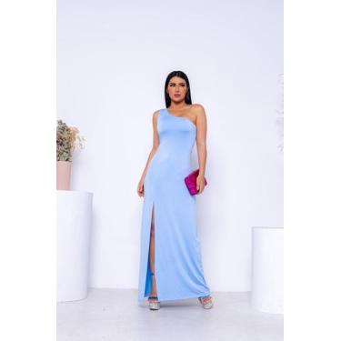 Imagem de Vestido Fenda Sem Manga Casamento Aniversário  - Gisele Freitas, Azul 