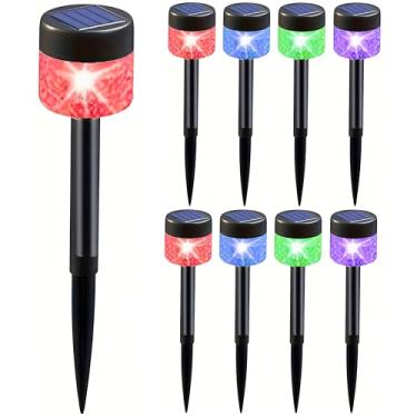 Imagem de Luzes solares de aterramento - 3 cores (RGB/quente/frio) 300 mAh com haste de extensão, 10-15H Auto On/Off, IP54 impermeável para jardim/gramado/caminho (mudança RGB, 8)