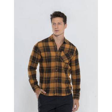 Imagem de Camisa Masculina Manga longa Flanela Xadrez em Algodao Premium Amarelo