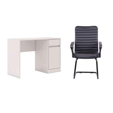 Imagem de Conjunto de Mesa Morada 1 pt 1 gv Branca com Cadeira de Escritório Interlocutor Fixa Oslo Preta