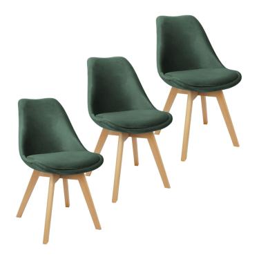 Imagem de Kit 3 Cadeiras Charles Eames Leda Veludo Luisa Saarinen Estofada Base Madeira - Verde