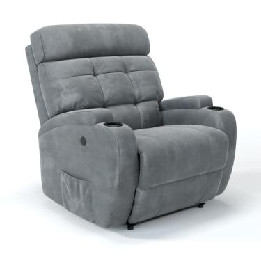 Imagem de Poltrona do Papai Reclinável Elétrica Revestimento em Suede Com Massageador - Modelo Florença (Suede Cinza)