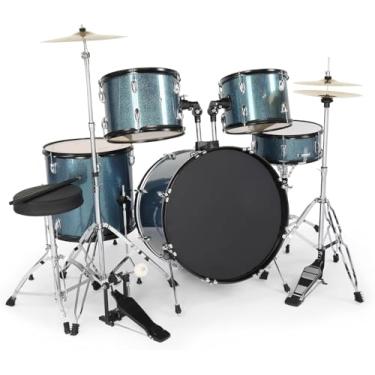 Imagem de VEDO Bateria Acústica 5 Peças Profissional para Adultos - Kit Completo com Banco, Pratos e Pedal (Madeira de Álamo, 22 Polegadas, azul) para Iniciantes e Estudantes de Música