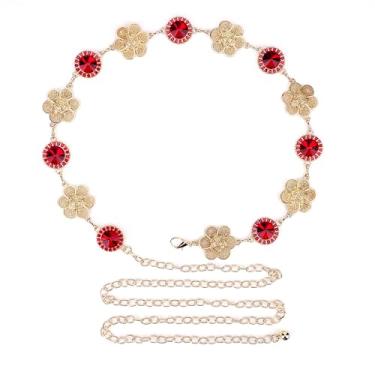 Imagem de Linkidea Cinto de corrente plus size para mulheres, cinto dourado e vermelho, 140 cm, extra grande, ajustável, grosso, para vestidos, festas, roupas casuais, acessório de joias, XX-Large