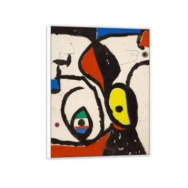 Imagem de MUHJDYC Joan Miró Imagem de arte de parede em tela - reprodução de obras de arte famosas abstratas - pinturas com moldura branca para decoração de sala de estar (pedra) 50 x 65 cm - 19 x 25 pol