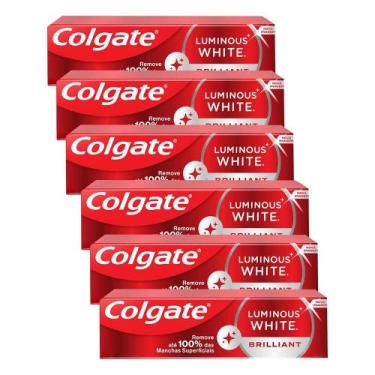 Imagem de Kit Creme Dental Colgate Luminous White Brilliant Mint 140g com 6 unid