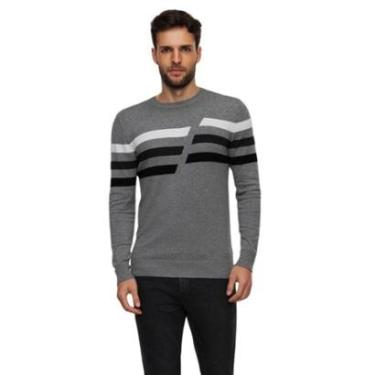 Imagem de Blusão Tricot Hangar 33 Com Listras Cinza Escuro Tam. XGG-Masculino