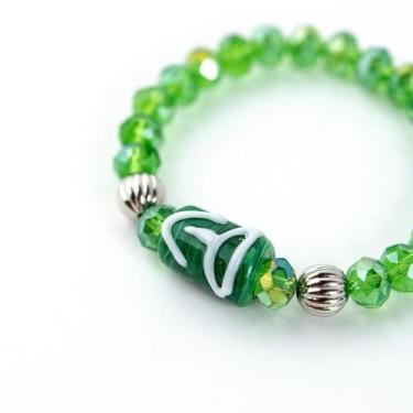 Imagem de Pulseira Oxóssi Firma Verde Cristal e Silicone - Lua Mística - 100% Or