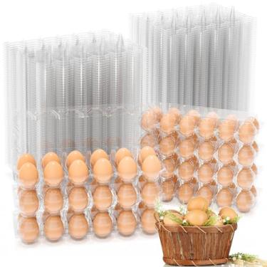 Imagem de Embalagem com 100 caixas de plástico para ovos baratos, 12 recipientes transparentes para ovos de galinha frescos, bandejas de ovos de geladeira 2x6 grades para armazenamento em geladeira, fazenda de