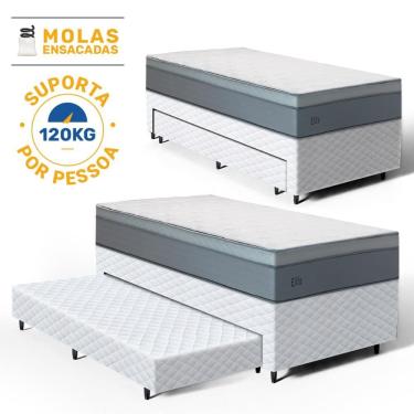 Imagem de Cama Box com Colchão de Molas Ensacadas Pillow In Elite + Auxiliar de Espuma Unique Solteiro 88cm