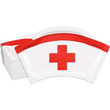Imagem de Whaline 24 peças de prato de papel de graduação de enfermeira, chapéu de enfermagem, parabéns, grau, prato de jantar descartável para médicos, profissionais, suprimentos de festa de estudante, 15 x 27