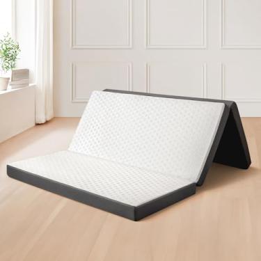 Imagem de Colchão dobrável TwinXL de 7,6 cm de espuma viscoelástica colchão dobrável com capa lavável tapete dobrável para cama de hóspedes, acampamento, ioga, viagem de trailer, branco (tamanho: 96,5 cm C x