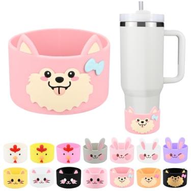Imagem de Feiyonec Bota de silicone animal fofo para Stanley copo de 1,134 g, cachorro-rosa