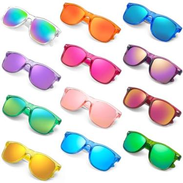 Imagem de Geopty Pacote com 12 óculos de sol coloridos espelhados a granel, óculos de sol baratos retrô neon para mulheres e homens, artigos de lembrancinha de festa