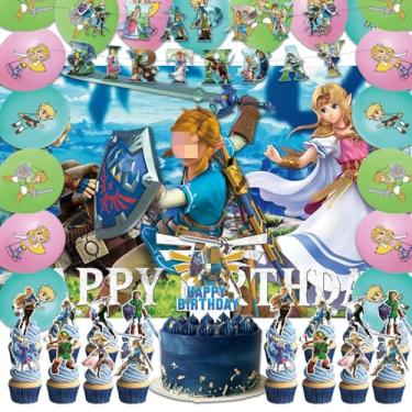 Imagem de Generic Pacote Com 42 Itens Para Festa De Aniversário Zelda, Incluindo Banner, Topo Bolo, Gota Preta E Balões Zelda
