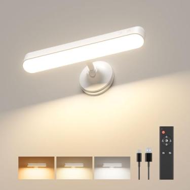 Imagem de PopoIron Arandela de parede com bateria recarregável de 7500 mAh luz de parede LED para quarto com controle remoto, lâmpada de parede sem fio de 3 cores, rotação de 360°, brilho regulável com 15 cores