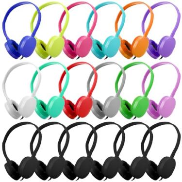 Imagem de Konohan Fones de ouvido infantis a granel para sala de aula, escola, conjunto de 18 fones de ouvido para estudantes, ajustável, 3,5 mm, com fio, atacado, para crianças, meninos, meninas, adolescentes