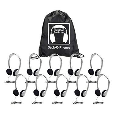 Imagem de HamiltonBuhl HECSOPHA2 Sack-O-Phones, 10 fones de ouvido pessoais HA2, almofadas auriculares de espuma em uma bolsa de transporte (pacote com 11)