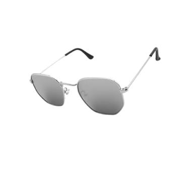 Imagem de Óculos de Sol Hexagonal Armação em Metal com Case Luxo Proteção UV400 Estilo Retrô Aviador Unissex Feminino Masculino - Cacife Brand (Prata Espelhado)