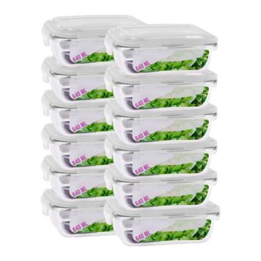 Imagem de Kit 12 Pote de Vidro 640ml Marmita Tampa Hermética 4 Travas - Casa Lin