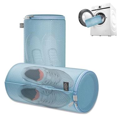 Imagem de Kimmama Bolsa para máquina de lavar sapatos, bolsa de sapatos para máquina de lavar, sacos de roupa de malha para tênis, calçados, treinadores, chinelos, rede azul Sandwish, 20 x 38 cm