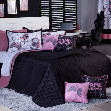 Imagem de Kit Cobre Leito Rosê Dupla Face C/ Almofadas Queen 07 Peças