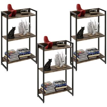 Imagem de Kit 3 Estantes 3 Prateleiras 104X60Cm Carvalho Dark