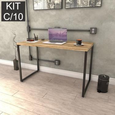 Imagem de Kit Com 10 Escrivaninhas Kuadra 120Cm Estilo Industrial Compace Carvalho/Preto