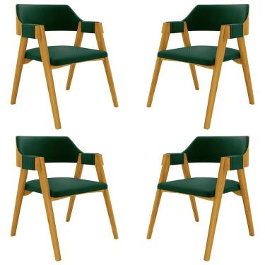 Imagem de Kit 4 Cadeiras Sala De Jantar E Jogos Carteados Madeira Maciça Poker Veludo Verde-mel G42 - Gran Belo