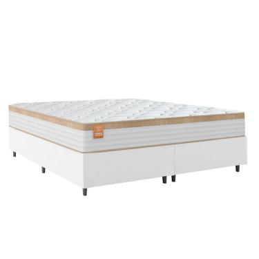 Imagem de Cama Box Colchão Casal Queen Molas Ensacadas Real 158x198x65cm Linho Branco/Bege Inducol Branco Nat