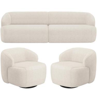 Imagem de Sofá 3 Lugares Curvo Orgânico Com 02 Poltronas Living 250cm Barolo L06 Linho Mescla