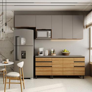 Imagem de Cozinha Bartira Cristal Com 7 Portas 6 Gavetas 4 Prateleiras Lâmina Mel/nude