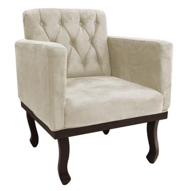 Imagem de Poltrona Decorativa Classic Pés Luiz Xv Linho Adj Decor Bege