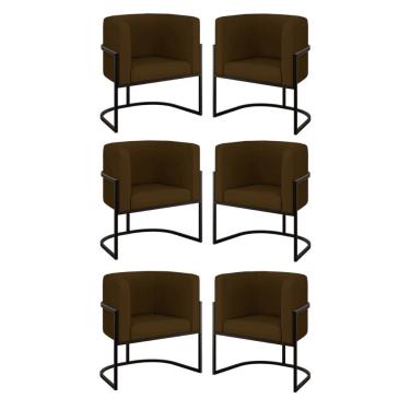 Imagem de Kit 06 Poltronas Lua Sala Decorativa Base Ferro Black Corino Marrom