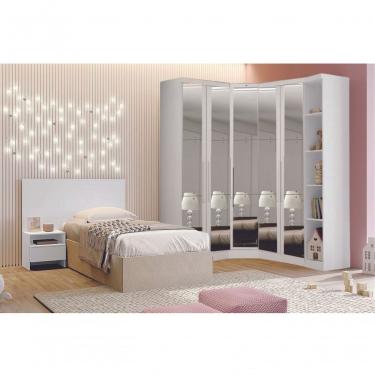 Imagem de Modulado Closet Completo Espelhado 5 Portas 6 Gavetas - Rizon-branco - Móveis Novo Horizonte