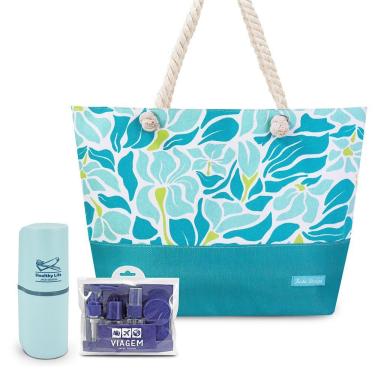 Imagem de Kit Bolsa De Praia, Porta Escova De Dente, Frascos De Viagem 7pcs Azul